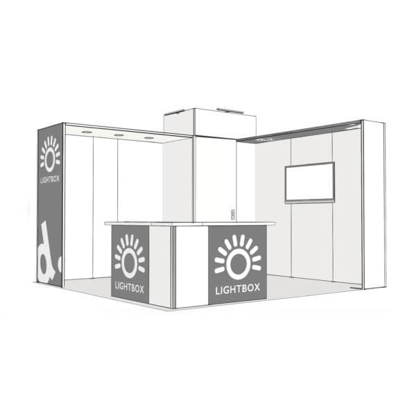 Panoramic LightBox 21 Beursstand met LightBox Modules, Bergruimte en Monitorhouder