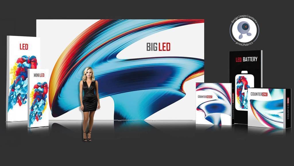Selectie van modulaire LED lichtwanden voor evenementen en beurzen.