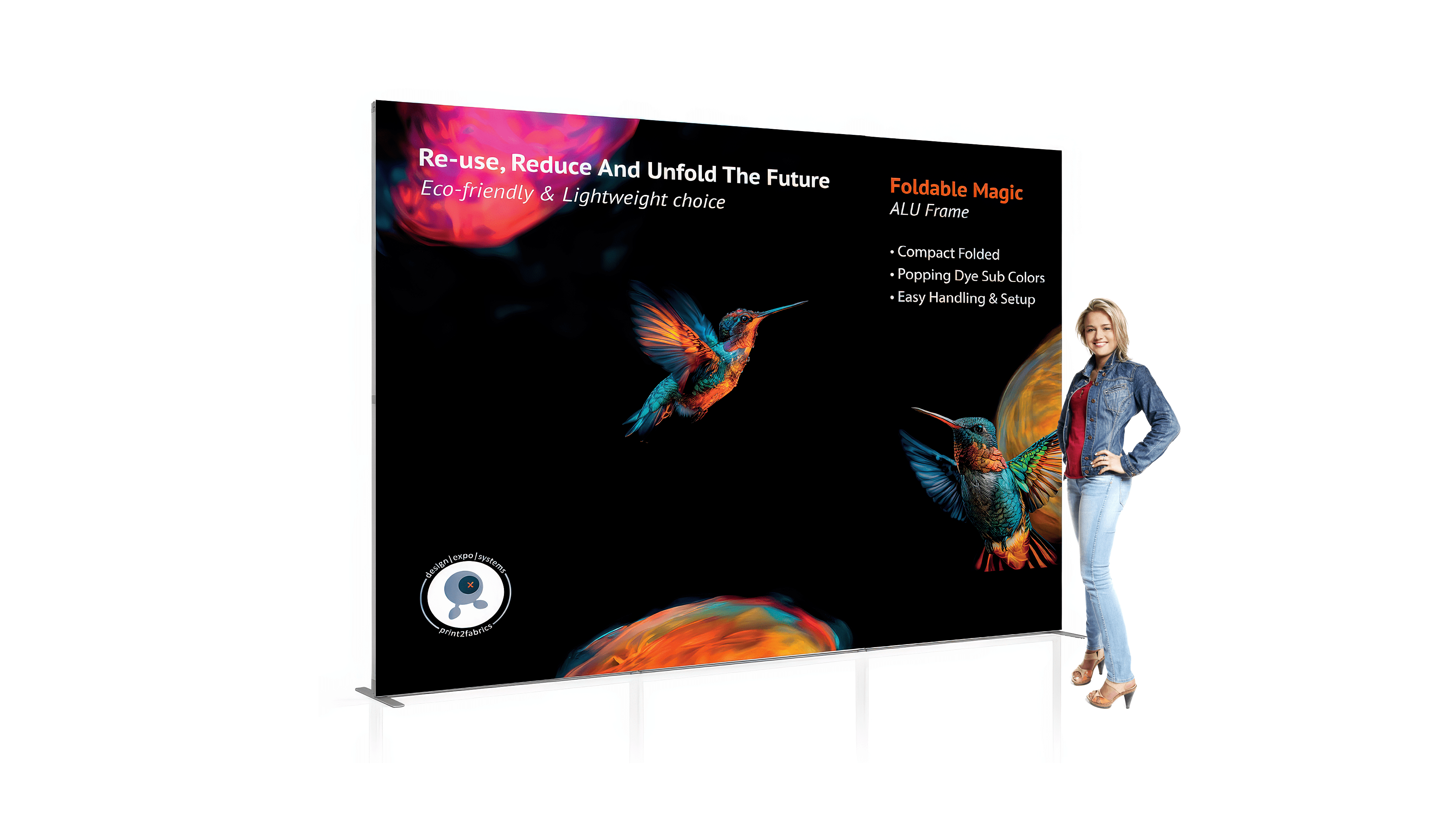 Foldable Magic 3m presentatiewand 16x9 with model 1