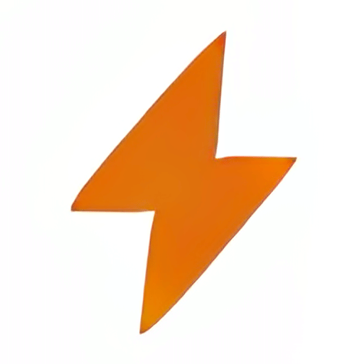 Een oranje bliksemschicht op een effen witte achtergrond.